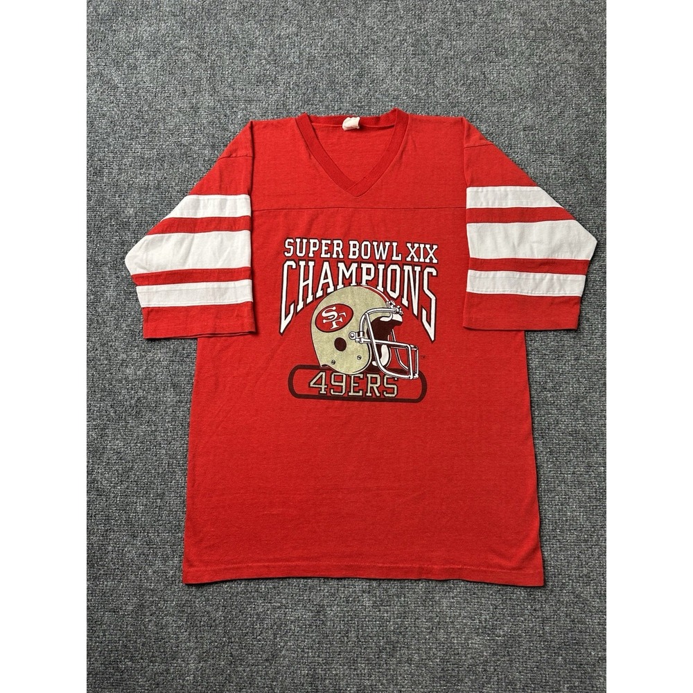 Mens NFL‎ 49ers Super Bowl XIX Champions Red V-Neck Shirt, Size M
